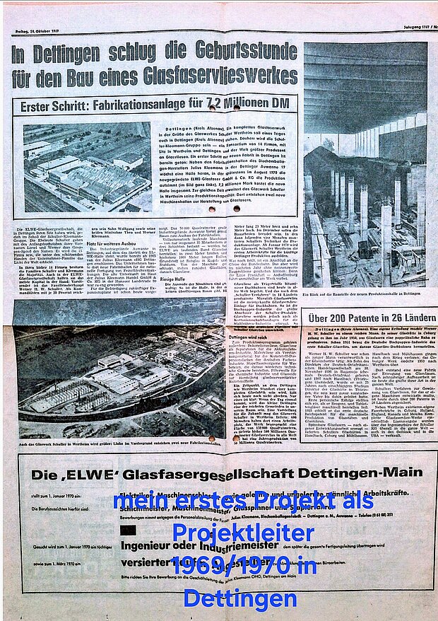H.-J. Ohls erstes großes Projekt als Projektleiter: Die Einrichtung einer Produktionsanlage beim Bau eines Glasfaservlieswerkes H.-J. Ohls erstes großes Projekt als Projektleiter: Die Einrichtung einer Produktionsanlage beim Bau eines Glasfaservlieswerkes