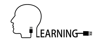 Ein USB-Kabel bildet die Silhouette eines Kopfs und das Wort LEARNING